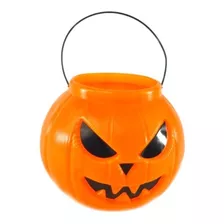 Balde Abóbora Caveira Grande Decoração Halloween Cesto 18cm