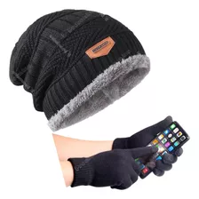 Kit Touca Gorro Lã Forrada + Luva Touch Screen Mexer Celular