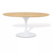 Mesa Tulip Wood Base Blanco 100cm Diámetro