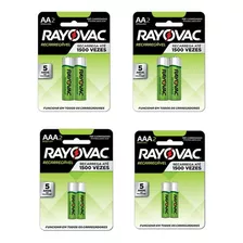 Kit 8 Pilhas Recarregável Rayovac Aa E Aaa Com