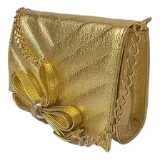 Bolsa Pequena Couro Legítimo Dourada/branca Sofisticada Luxo