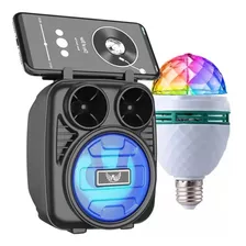 Caixinha De Som Bluetooth + Lampada Led Colorida Giratória