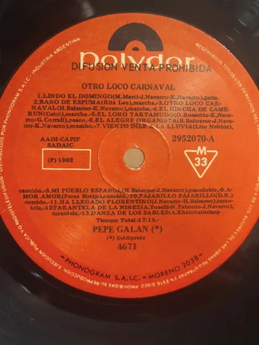 Pepe Galan - Otro Loco Carnaval - vinilo 1982