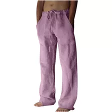 Pantalones H Para Hombre, Lino Y Algodón, Cintura Elástica,