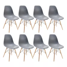 8 Cadeiras Charles Eames Wood Cozinha Dsw Cinza Escuro
