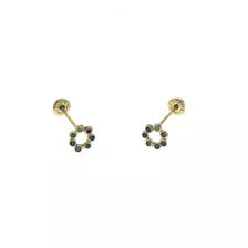 Arete Broquel Circulo Zirconia Oro 10k Kt Para Niña Mujer 