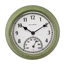 Reloj Exterior Verde Con Termómetro, 8.5 Quot;