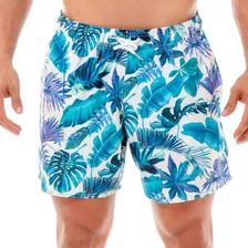 Bermuda Masculina Shorts Praia Mauricinho Estampado Folhas