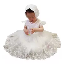 Vestido Branco Bebês Ou Rn Com Touca P/ Batizados Casamentos