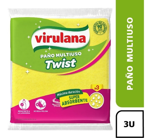 Virulana Twist Paño Multiuso X 3 Un. Color Amarillo