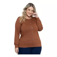 Blusa Feminina Plus Size Manga Longa E Detalhe Peitilho 0256