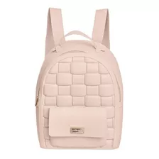 Mochila Petite Jolie Nude Zíper Bolso Frontal Top Desenho Do Tecido Liso