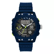 Reloj Hombre Armani Exchange Ax2962 D-bolt Correa Azul Bisel Azul Fondo Gris