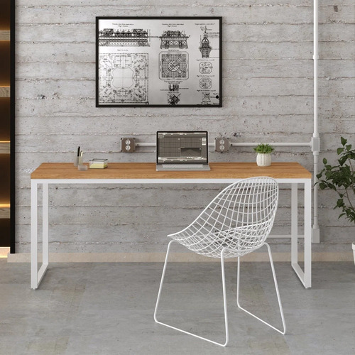 Escrivaninha Mesa Escritório Estilo Industrial Diretor Wt Lamina Mel/branco