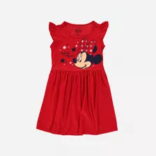 Vestido De Niña, Manga Sisa Rojo De Minnie Mouse ©disney