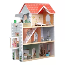 Casa Muñecas Gigante Kit 2.6ft Con Ascensor Y 15 Muebles