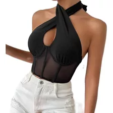 Hermoso Crop Top Tipo Corsé Varillas Blusa Bra Transparente