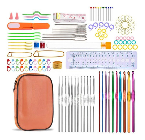 Set De Crochet 127 Piezas Para Tejer Con Estuche Medidas