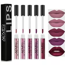 Aliver 5 Piezas De Lapiz Labial Liquido Mate Impermeable Lon