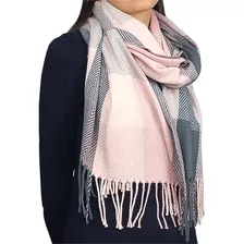 Pashmina / Xale / Lenço Cachecol Xadrez Clássico Rosa Cinza