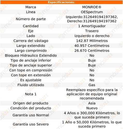 (1) Amortiguador Tra Oespectrum Gas Der O Izq Pursuit 05/06 Foto 2