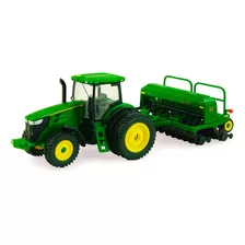 Miniatura Trator John Deere 7215r Plantadeira 1590 Cor Verde