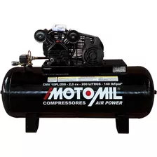 Compressor De Ar 10 Pés 2hp 200 Litros Cmv Bivolt Motomil Cor Preto 110v/220v