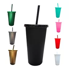 40 Vasos Reusables Tipo Star 16 Oz + 40 Tapas + 40 Popotes