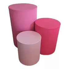 Trio Mesa Cilindro Com Capas Tecido Veste Facil Cores Rosas 