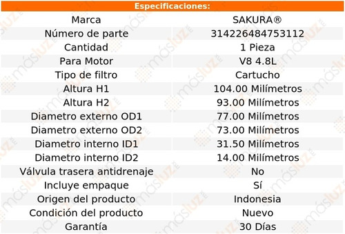 1) Filtro Aceite Bmw X5 8 Cil 4.8l 07/08 Sakura Foto 2