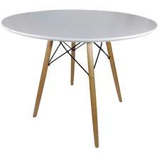 Mesa Redonda 90cm Eiffel Charles Eames Branca Pé Metal Aço E Madeira Cru Eucalipto Jt Home