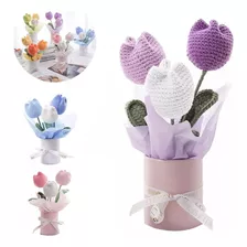 3pzs Ramo Tulipanes De Crochet Tejidos A Mano Regalo