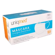 Máscaras Descartáveis Tripla Com Clipe Nasal 50un Uniqmed