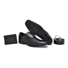 Sapato Masculino Couro Kit Sapato , Carteira , Meia E Cinto