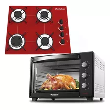 Fogão Cooktop 4 Bocas Vermelho + Forno De Eletrico 48 Plus