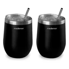 Redlemon Vaso Térmico Y Termos Para Café (2 Piezas), Copas De Vino Y Cerveza De Acero Inoxidable Con Tapa Hermética, Vaso Con Popote Y Taza Para Bebidas Calientes 3 Horas Y Frías 4 Horas (350 Ml)