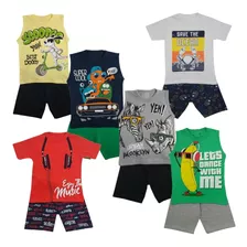 6 Conjunto Menino Infantil Verão 1/2/3/4/6/8 Anos Atacado