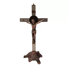 Imagem Jesus Crucificado Cruz Crucifixo Mesa Folheado 26cm