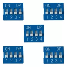 Chave Dip Switch 4 Vias 180° Graus Azul - Kit 5 Peças 