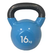 Pesas Rusas Kettlebell 16 Kg Hierro Fundición Recubierta Color Negro Con Celeste