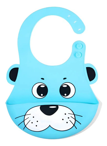 Bebê Babador De Silicone Gumy Com Pega Migalhas Cor Azul-celeste Leão Tamanho Cm