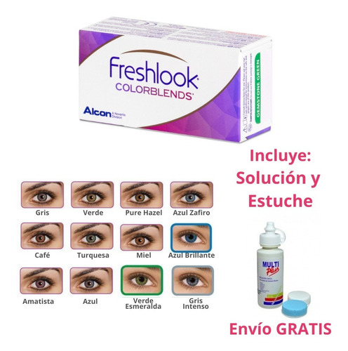 Pupilentes Freshlook Colorblends - 1 Par + Solución Yestuche