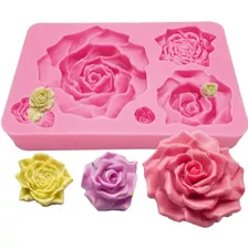 Molde Silicona 5 Rosas Flor Grande Fondant Porcelana Fria 