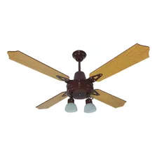 Ventilador De Techo Marron Con Palas De Madera Spot 2 Luces