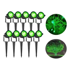 Kit 10 Luminária Espeto Jardim Cob Led 7w Luz Verde Cor Da Carcaça Preto 110v/220v