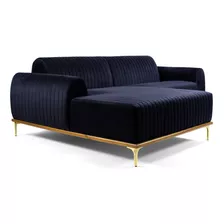 Sofá 4 Lugares Chaise Sala Molino Veludo Azul 255 Cm B-287