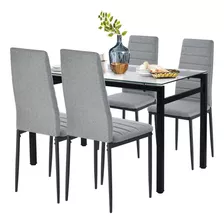 Juego De Comedor(1 Mesa De Comedor+4 Sillas De Comedor Gris) Color Gris Con Transparente