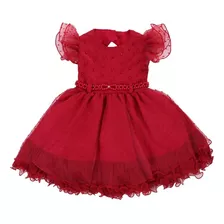 Vestido Infantil Menina Bonita Babado Tule Vermelho Ta 1 2 3