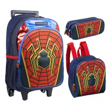 Kit Mochila De Rodinha Homem-aranha Estojo Lancheira Escolar