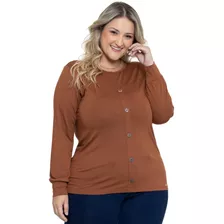 Blusa Plus Size Feminina Manga Longa Punho E Peitilho 0256